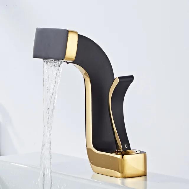 Tuqiu Bathroom Faucet Brass Gold White Bathroom Basin Faucet Cold And Hot Water Mixer Sink Tap Deck Mounted Black & Gold Tap