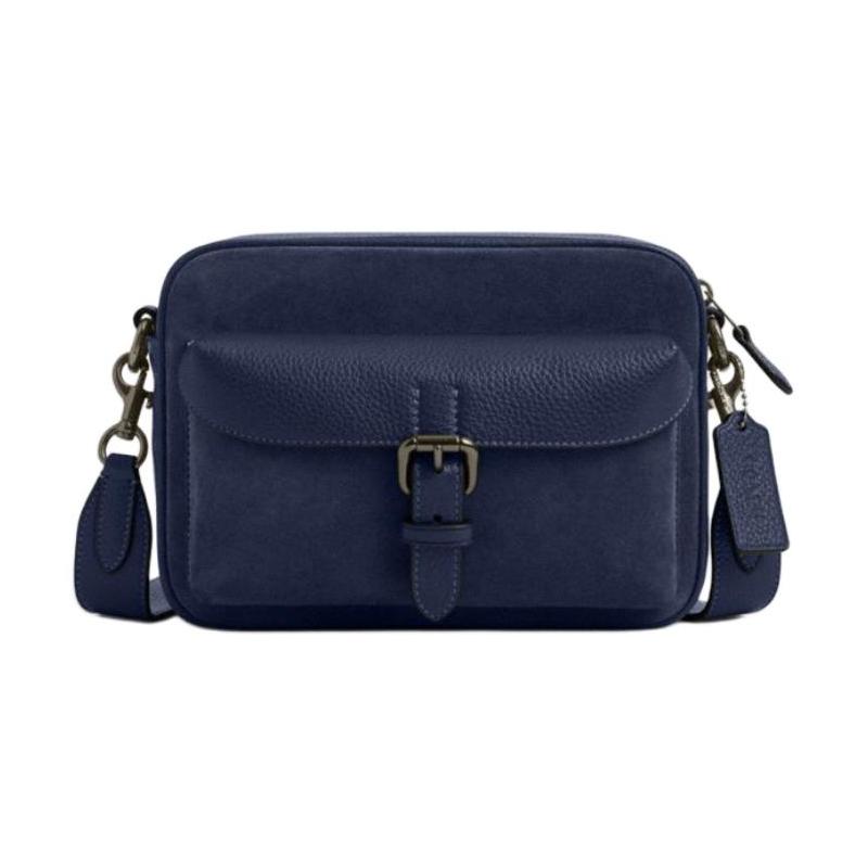 

COACH WARNER 22 Detachable shoulder strap with zipper closure, cow leather, shoulder crossbody bag, small, men s, navy blue синій