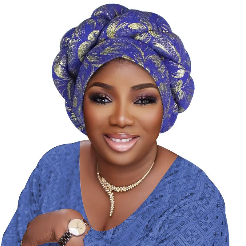 Gold Stamping Fabric Turban Cap For Women Braids Headwrap Bonnet Lady Head Cover Muslim Hat African Female Headgear