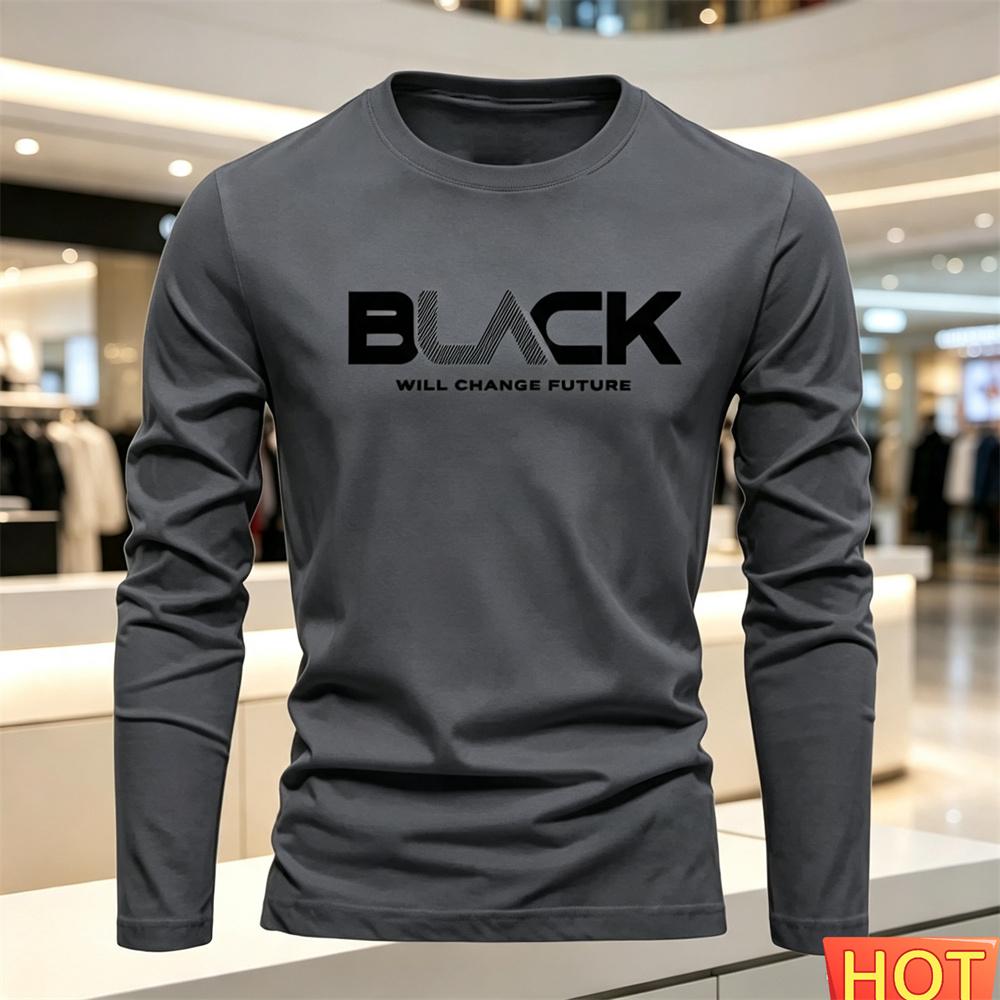 Autumn Summer Loose Tops Men's Long Sleeved T-shirt Letter Pattern Round Neck T-shirt Versatile T-shirt Fashion Men Clothing