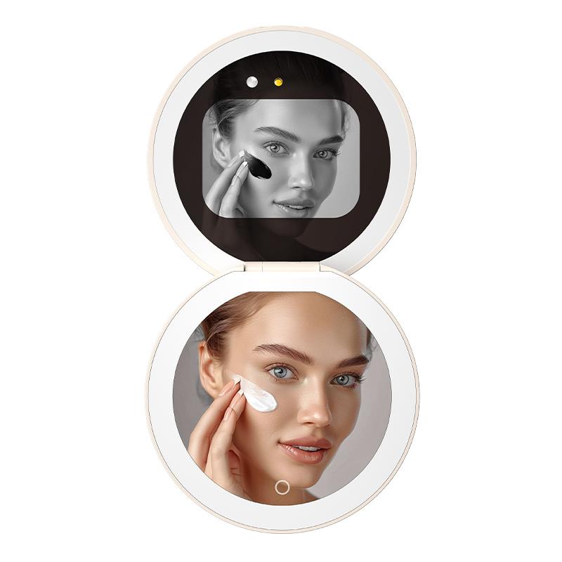 New Smart Portable LED UV Sunscreen Detection Pocket Mirror 2.8-inch Foldable Emergency Power Bank