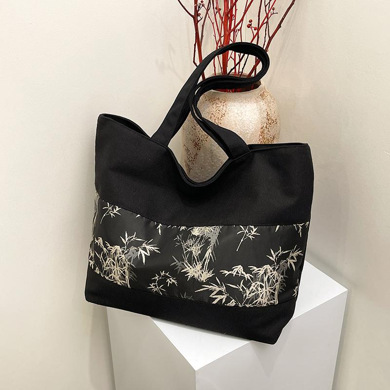 

Chinese embroidered canvas bag bag women s shoulder large capacity tote bag versatile leisure commuter tote bag чёрный