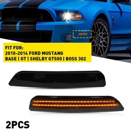 For 2010-2014 Ford Mustang Smoked Lens Front & Rear LED Side Marker Lights 4PCS