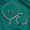 4PCS Copper Color Crystal Drop Necklace Earrings Bracelet Ring Jewelry Set for Women Rhinestone Wedding Party Accessories