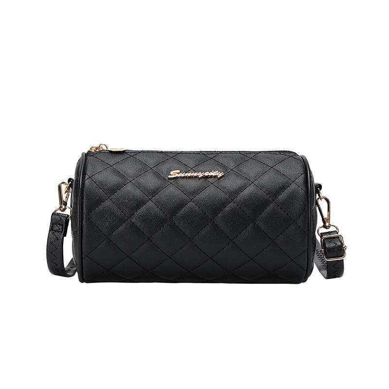 

Summer new women s cylindrical messenger bag cylindrical rhombus chain bag student cylindrical pillow bag women чёрный