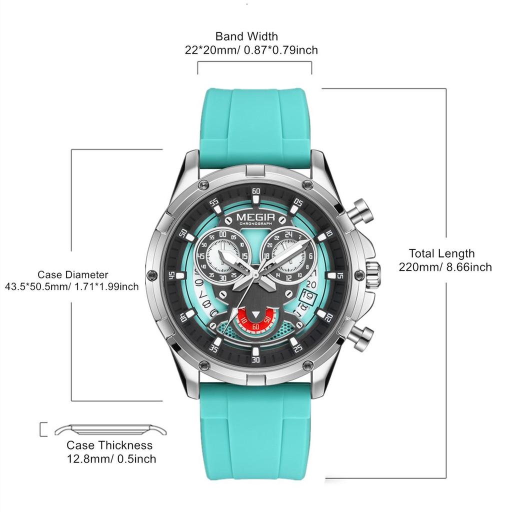 Megir Fashion Men's Sports Military Watches Waterproof Big Dial Quartz Wristwatch with Chronograph 24-hour Auto Date Reloj Hombre 2248