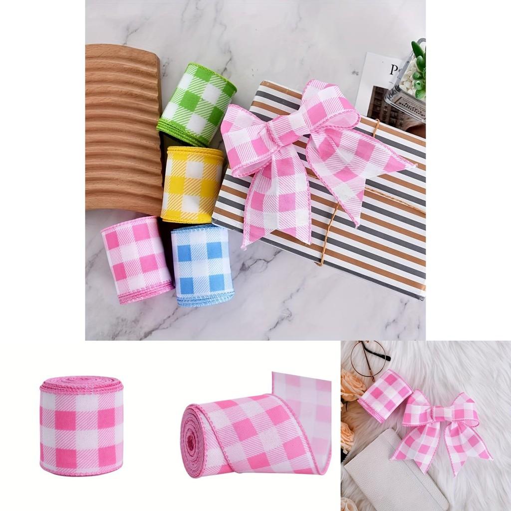 Stylish And Pink White Checked Fabric Ribbon For Unique Event Decorations Crafts And