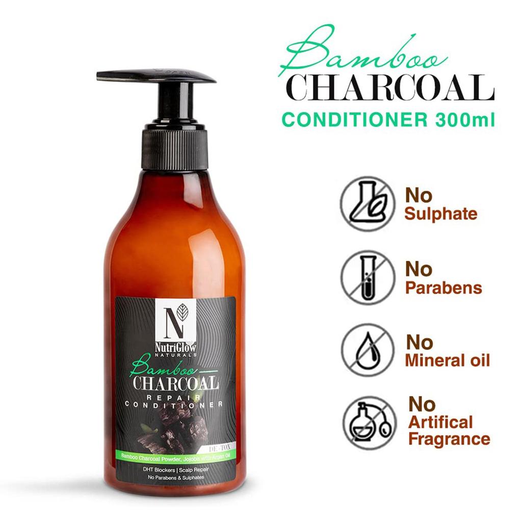 NutriGlow Natural's Bamboo & Charcoal Conditioner With Jojoba & Argan Oil 10 oz