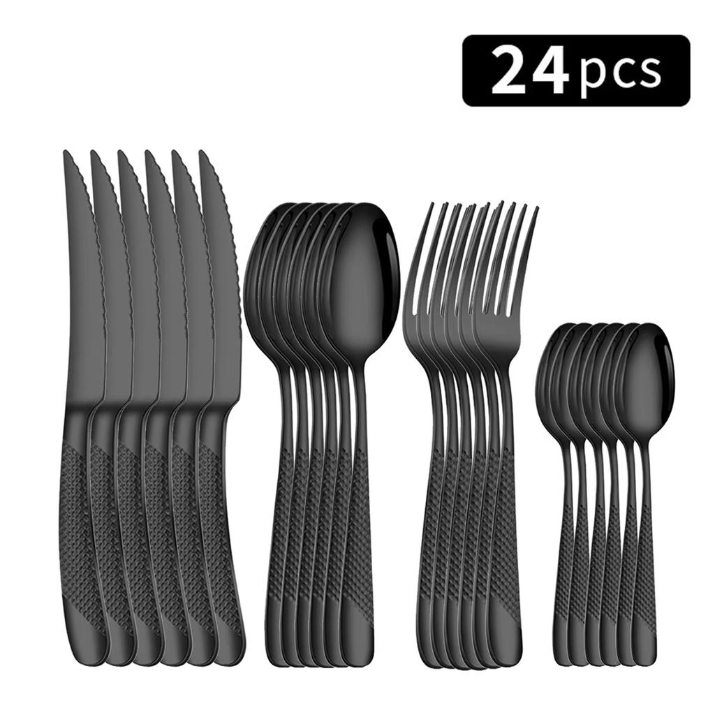 24pcs Stainless Steel Knife, Fork and Spoon Tableware Set, Home 6-person Dinner Tableware, Hotel and Restaurant Available