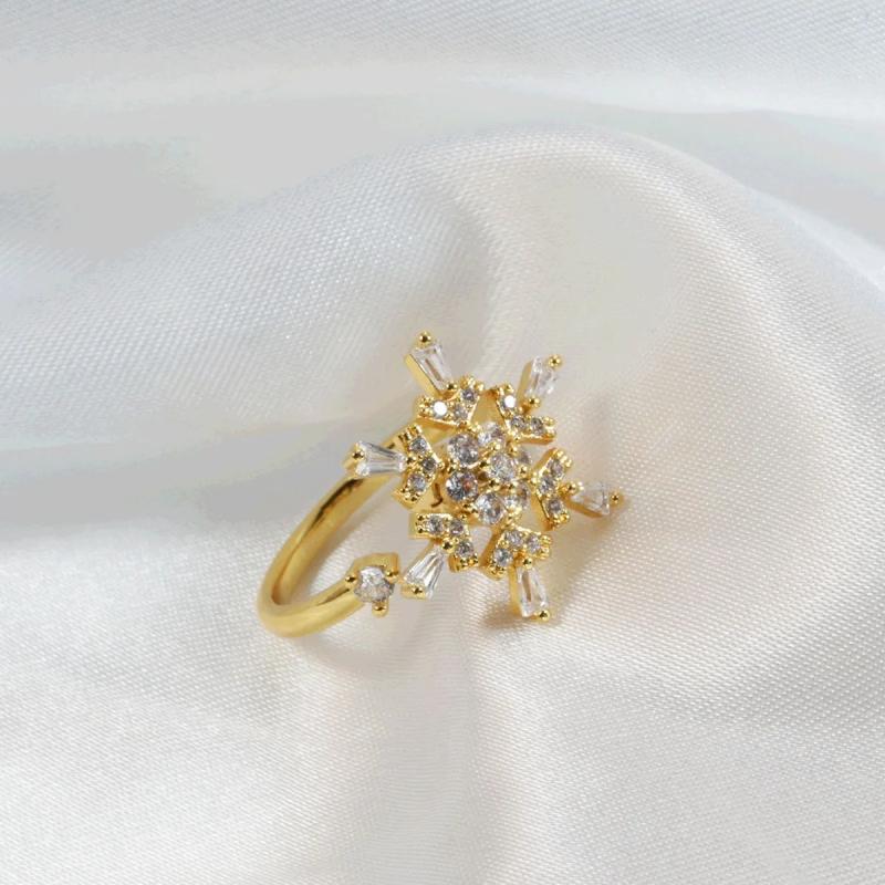 1pcs New Fashion Rotating Zircon Flower Opening Adjustable Ring Luxury Niche Decompression High-end Design Sense Accessories