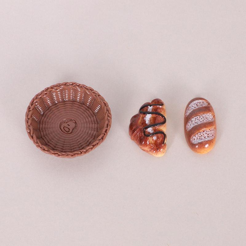 1/12 Dollhouse Simulation Mini Bread With Basket Model Dollhouse Kitchen Decoration Dolls House Dessert Shop Food Ornaments
