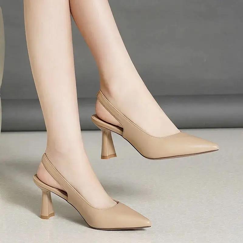 

Модные абрикосовые туфли-лодочки с острым носком, из роскошной кожи, повседневная женская обувь, туфли на высоком каблуке, формальные для офиса, массивные туфли для женщин, стильные, популярные, 39 L 35