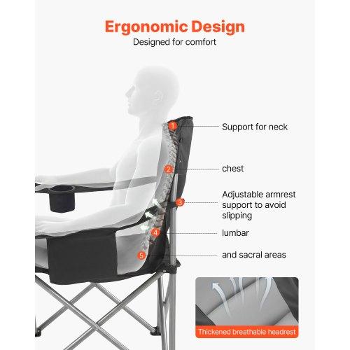 VEVOR Oversized Camping Chairs, 204 Kg Heavy Duty Support, Portable Folding Camp Chairs with Padded Backrest & Armrests