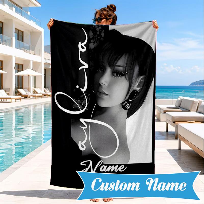 Custom Name Fashionable Ayli-va Heart In Space Adventure Microfiber Beach Towel, Lightweight for Summer Travel, Swimming Pool Fan Gift