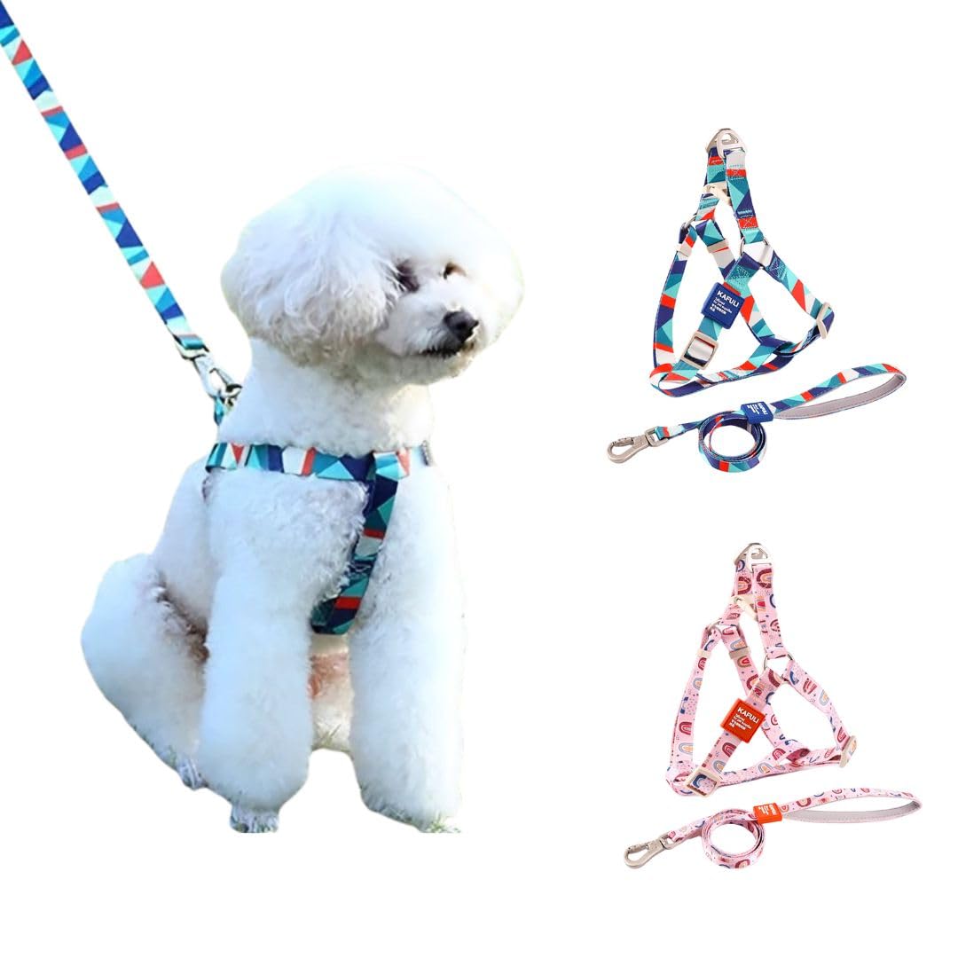 

PetGround Pet Harness and Leash Cute Dog Cat Suitable for Small and Medium Dogs Set, Harness, Anti-Slip, Harness, (M, Blue) синий