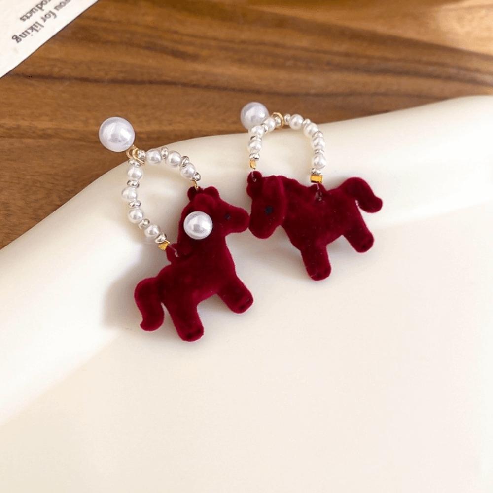 Cartoon Horse Horse Mascot Drop Earrings Fashion Jewelry Red Pony Earrings  Year of Horse Gift