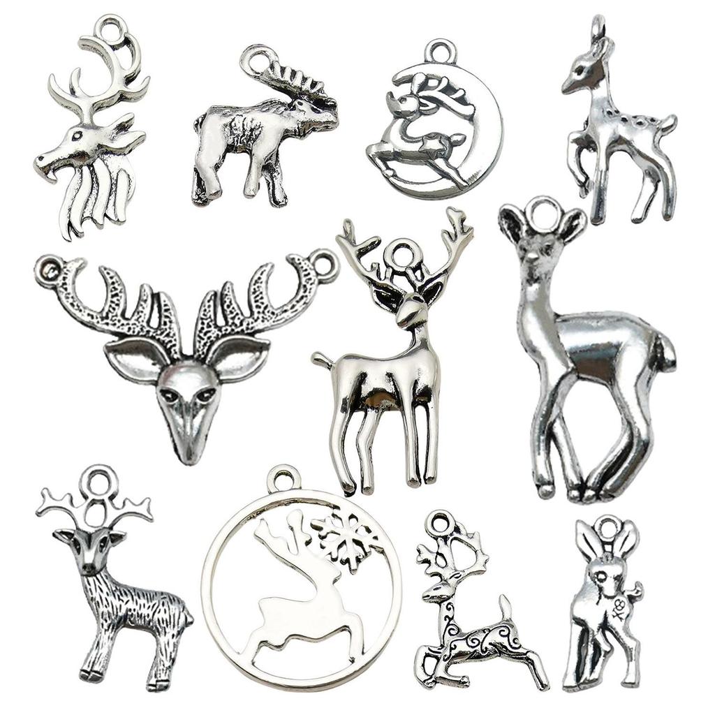 100-teiliges Weihnachts-Tropföl-Legierungs-Schmuckzubehör: Weihnachtsmann, Schneemann, Glocke, Rentier Anhänger für DIY Armbänder.