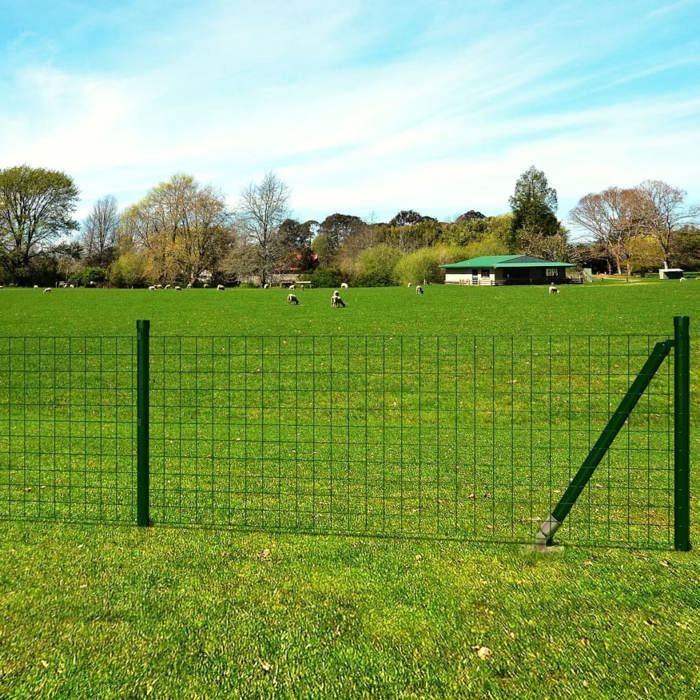 VidaXL Fence Set with Ground Stakes Garden 10 X 1.2 M Steel Green 142383