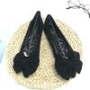 Women Black Flats with Big Bow Chinese Red Flat Heels Wedding Shoes Pointed Toe Size 33 45 Flock Leather All Match Sweet Loafers