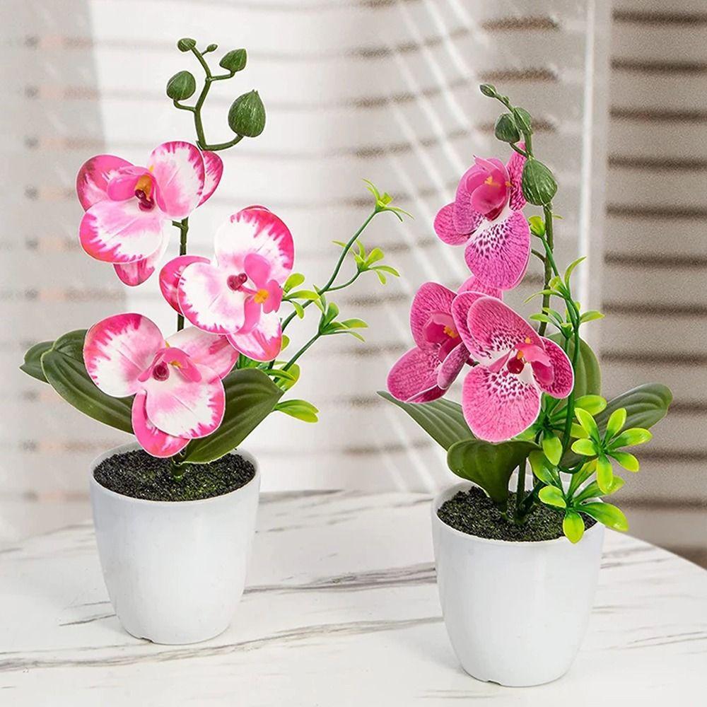 

Three Flower Phalaenopsis Bonsai with Pot Simulation Flower Artificial Orchids Wedding Decor