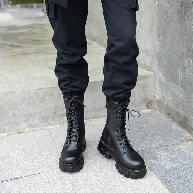 Fashion Women's Boots Fashion High-top Leather Boots Lace Up Platform Boot Side Zipper Ankle Boots for Women Motorcycle Boot Botas Mujer