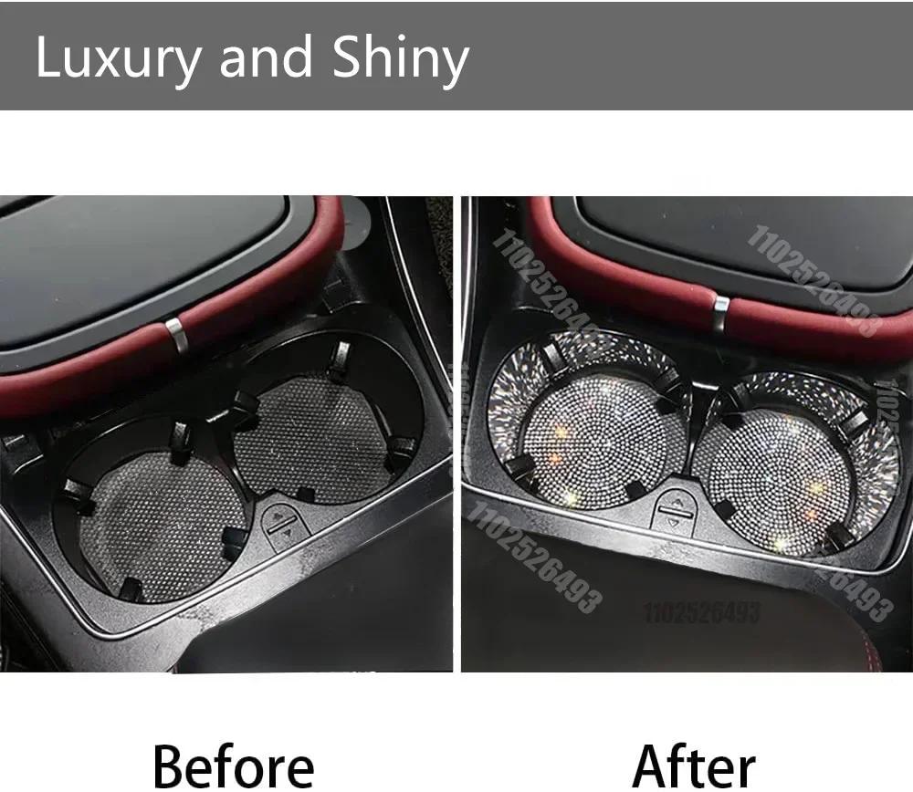 Car Water Coaster Round Interior Bling Decor Diamond Silicone Non-slip Pad Cup Insulation Pad Rhinestone Hot Drill Auto Supplies