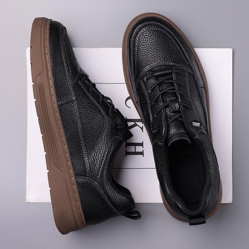 

Leather board shoes men s autumn trendy breathable casual shoes men s one-pedal versatile soft sole new non-slip tide shoes 44 чёрный