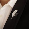 Black and White Feather Minimalist Stud Elegantly Set with Diamonds Feather Brooch Unique Design Pin