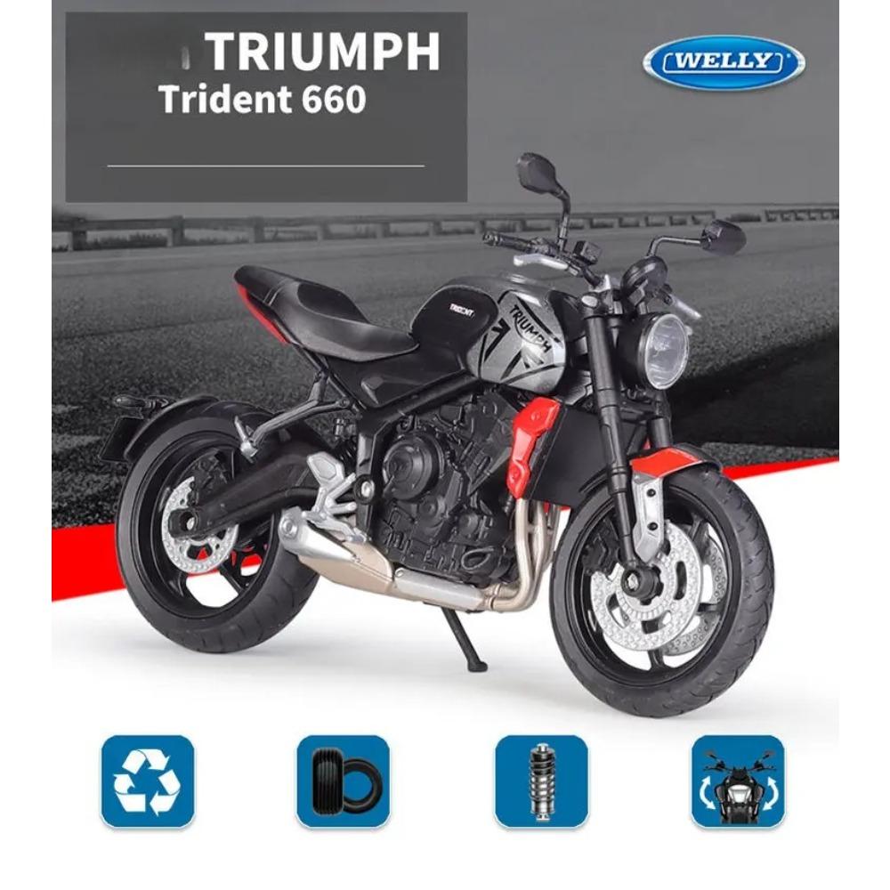 WELLY 1/12 2021 Triumph Trident 660 Alloy Racing Motorcycle Model Diecast Metal Street Motorcycle Model Simulation Kids Toy Gift