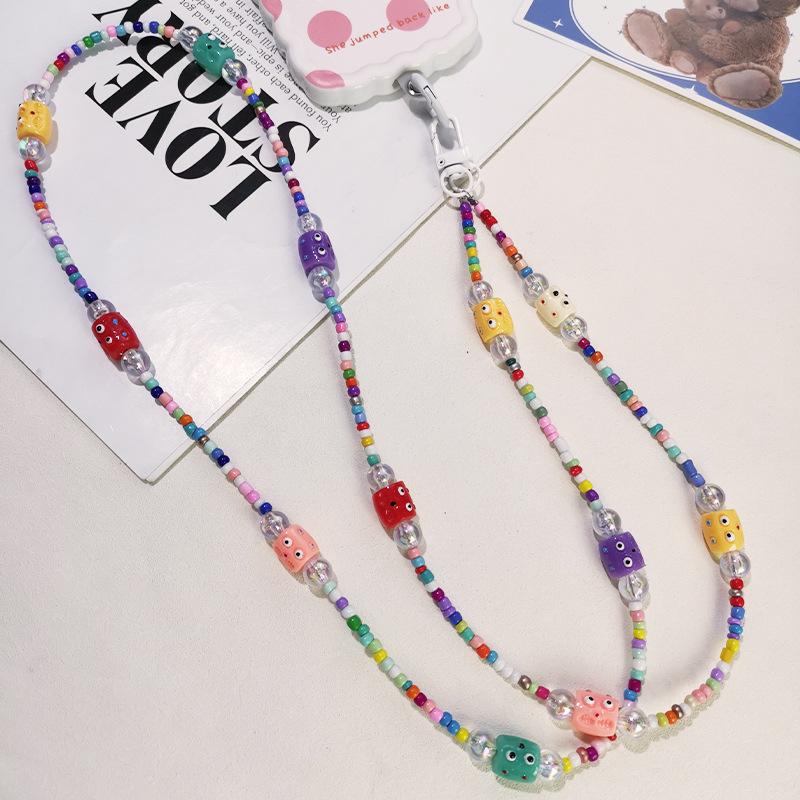 Mobile Phone Lanyard, Long Style, Crossbody, Handmade Bead Chain, Colorful, Bead Decorat, Little Monster, Funny, Diagonal Cross Chain, Women's Style