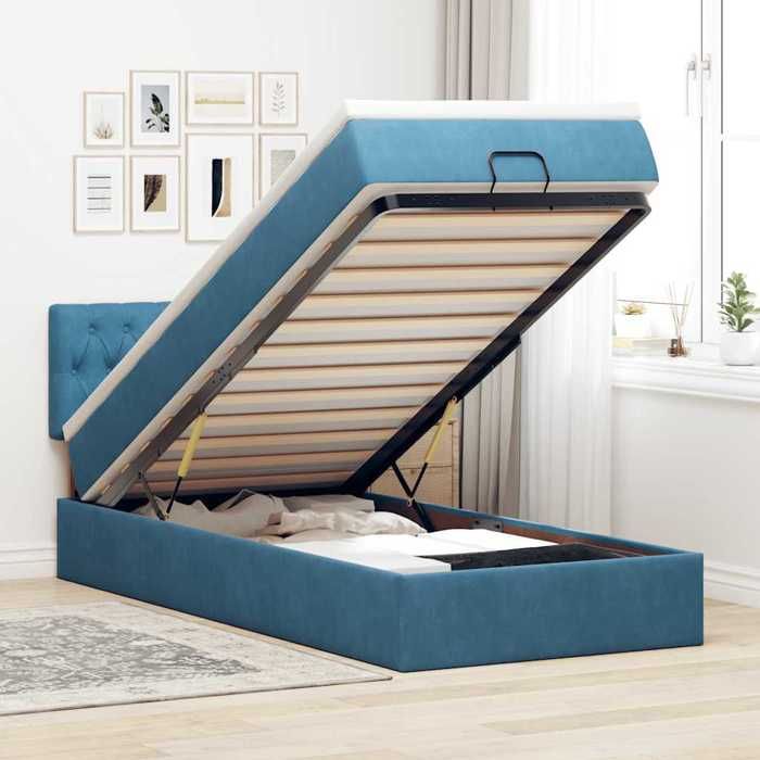 VidaXL Cadre de lit ottoman avec matelas bleu foncé 80x200 cm velours, cadre de lit, cadre de lit rembourré, cadre de lit 3311811