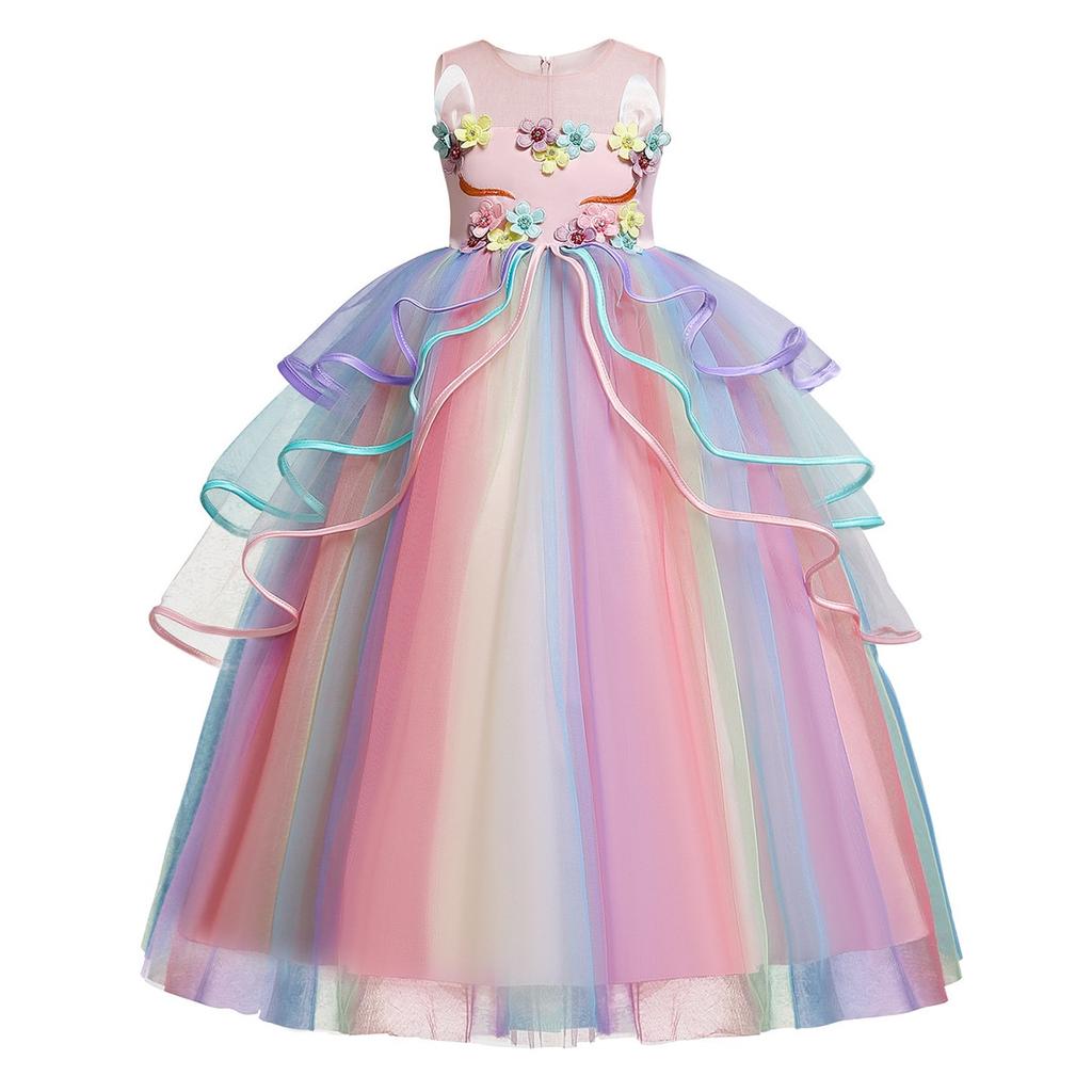 Unicorn Costume for Kids 8-10 Years 140cm Halloween Carnival Christmas Easter Children's Day Valentine's Day Pink Party Outfit Rochie Unicorn