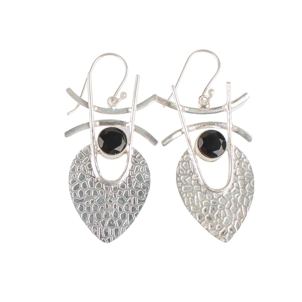 Schwarzer Onyx Edelstein 925 Sterling Silber Handgefertigte Ohrringe 1,78" Geschenk für Mutter EE-64-38