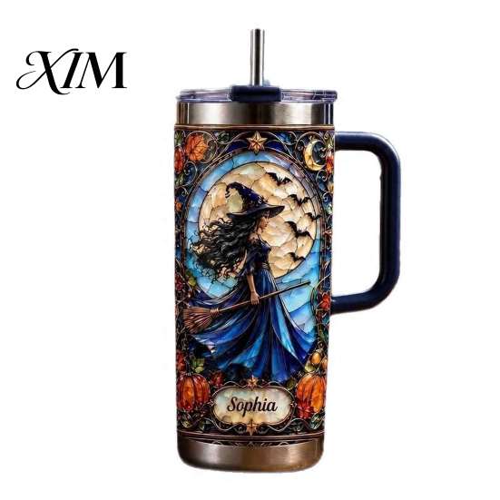 Travel Coffee Mug with Lid 40oz Witch Tumbler, Halloween Gothic Stainless Steel Cup Reusable Insulated Metal Tumbler Handle, Cup, Gifts for