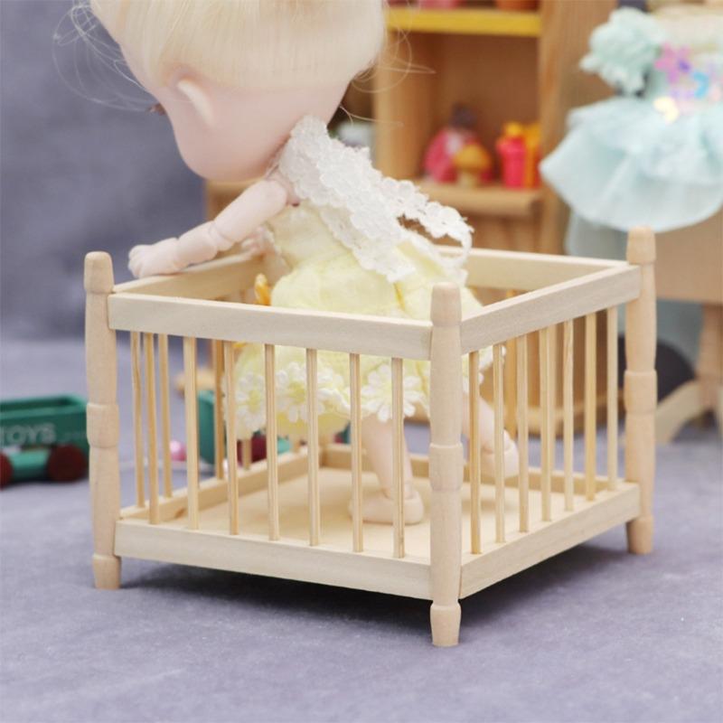 1/12 Scale Dollhouse Baby Bed Miniature Furniture Model for Girls Boys Ornament for Kids DIY Play Ornament Play Crafts.