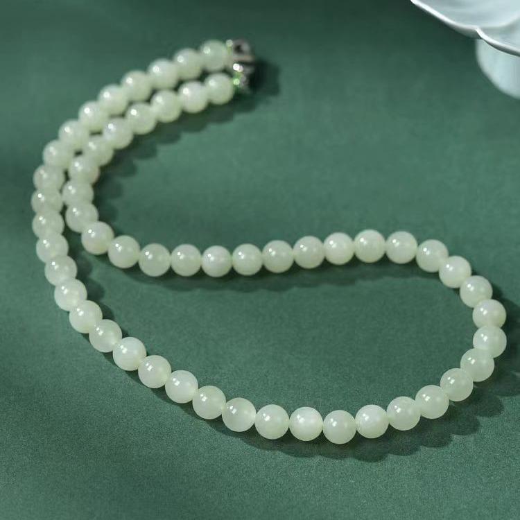 Natural White Hetian Jade Bead Bracelet Necklace: Unisex Buddhist Rosary In Welfare Style