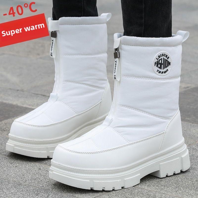 

Женские новые зимние высокие теплые хлопковые ботинки плюс бархатная утолщенная водонепроницаемая нескользящая обувь средней высоты голенища, устойчивые к холоду ботинки 42