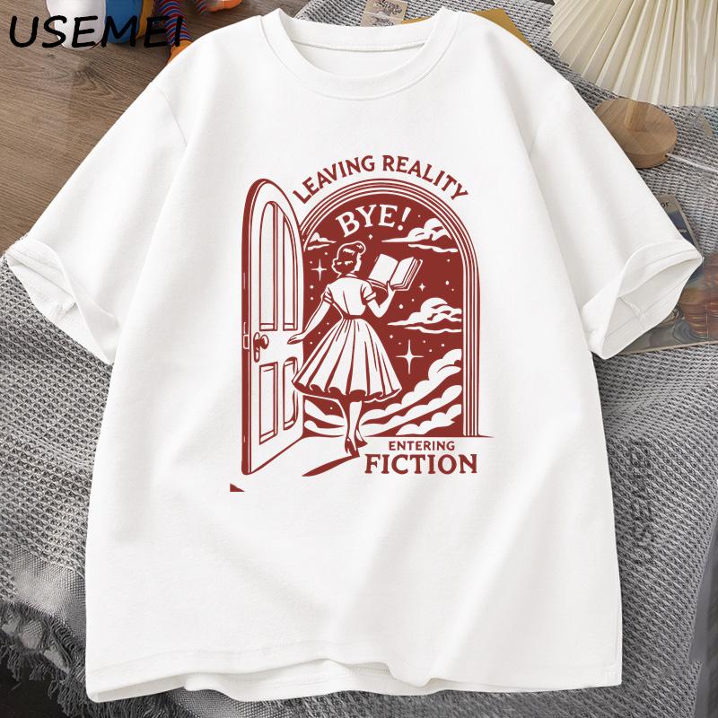 

Leaving Reality Entering Fiction T Shirt Men Vintage Funny Bookish Book Lover T Shirt Reading T-shirt Streetwears XL белый