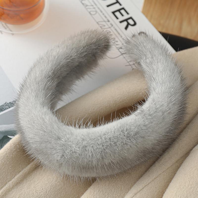 

Новая зимняя повязка на голову из натурального меха норки для женщин, аксессуары для волос, однотонные повязки, теплый пушистый подарок One Size серый