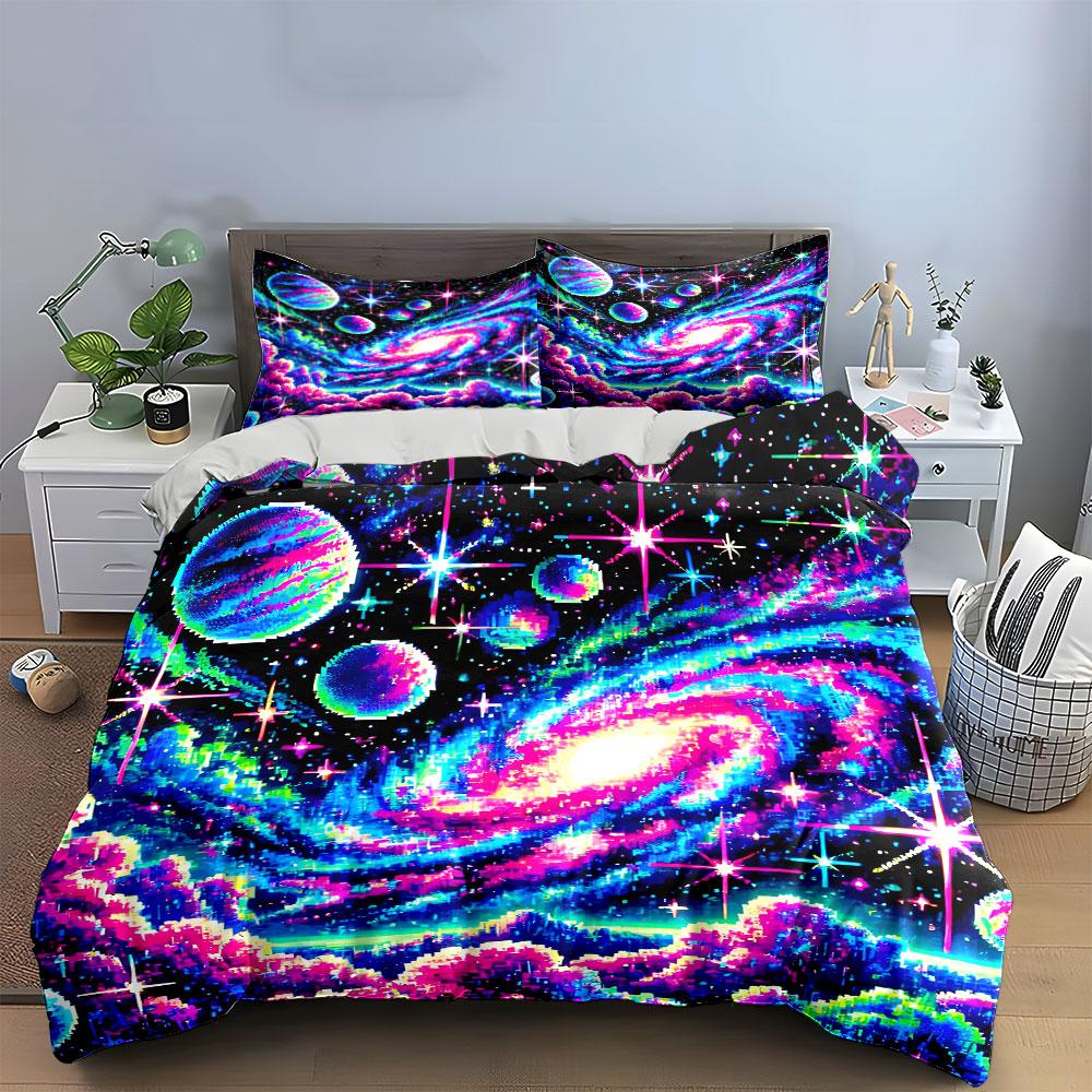Galaxy-Themed Three-Piece Decor Set Soft Comfortable Duvet Cover Bedding Set Included 1*Duvet Cover & 2*Pillowcases, Gift