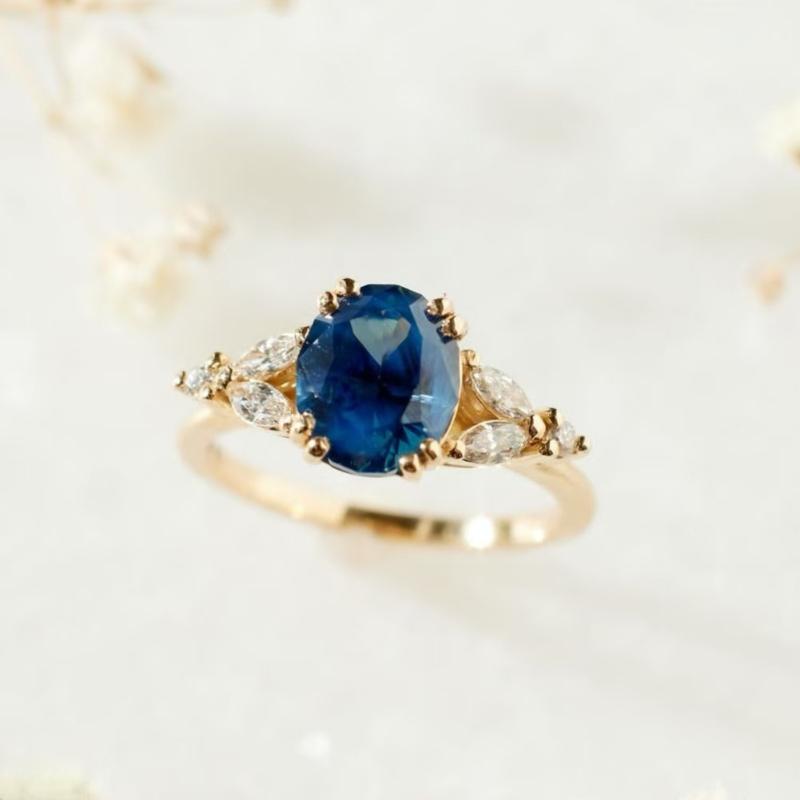 

European and American new minimalist inlaid blue zircon women s ring 10&Gold-color синій колір