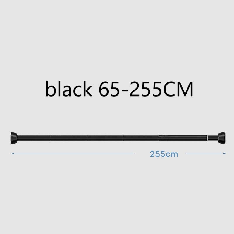 Schwarz 65-255cm Verstellbarer Edelstahl Wäscheständer Bohrfreie Teleskopstange Vorhangstange für Balkon Badezimmer