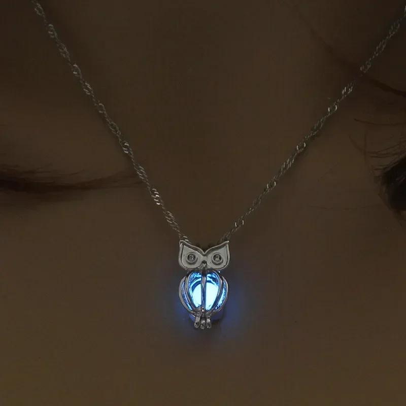 

3 Colors Luminous Owl Pendant Necklace Cute Jewelry Choker Atmosphere Birthday Gift For Women StainlessSteel Necklace синий