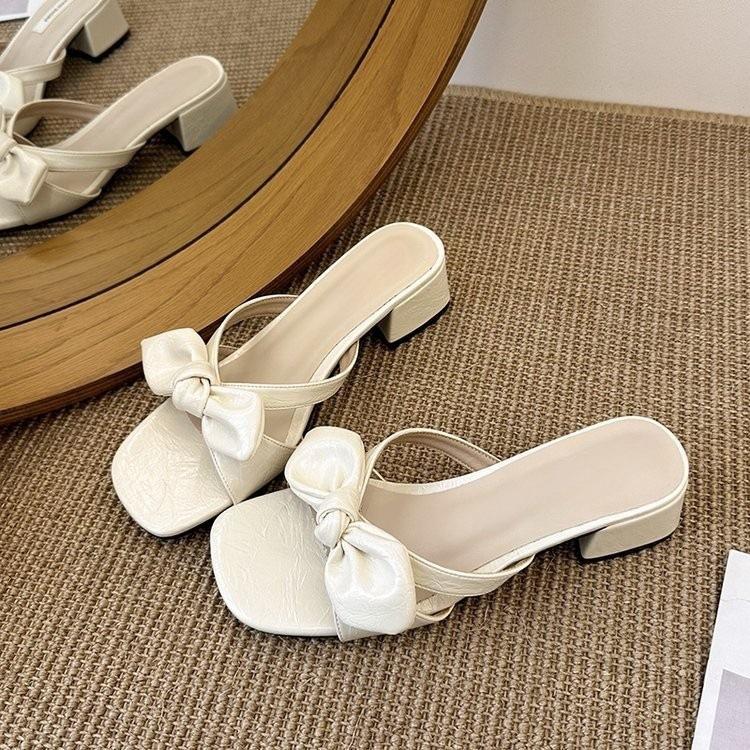 French Beautiful Thick Heel Cool Slippers Female 2025 New Summer Wear with Skirt Fairy Style Slippers High Heel Sandals