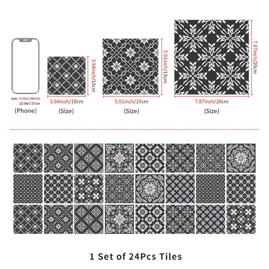 European Crystal Mandala 24 Pieces Self-Adhesive Wall Sticker, Waterproof Kitchen Bedroom Tile Sticker Pvc Wallpaper