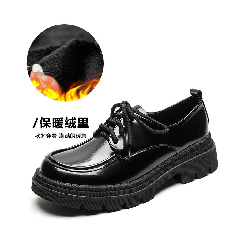Fashion Women's shoes 2025 spring new thick soled retro British style women's loafers black lace up leather shoes soft sole single shoes