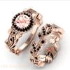 2 pezzi/set squisito colore oro rosa anello con zircone nero fiore vintage con vite intarsiata con pietre champagne set di fedi nuziali