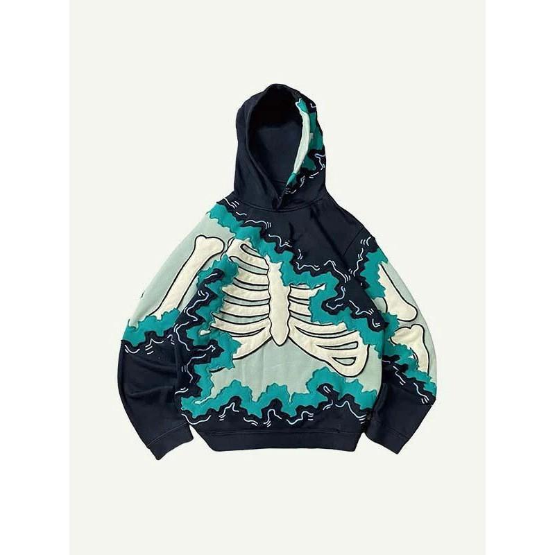 2026 Skull Print Hoodie Men - Lightweight Air Layer Sweatshirt Casual Streetwear Long Sleeve Pullover With Front Pocket