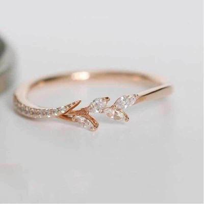Elegant Floral Branch Ring with Marquise-Cut Zircon – Luxury Copper Jewelry for Women