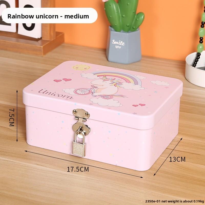 Retro Tinplate Box with Lock Key, Desktop Storage Box, Cosmetics, ID Storage, Household Jewelry Empty Box.